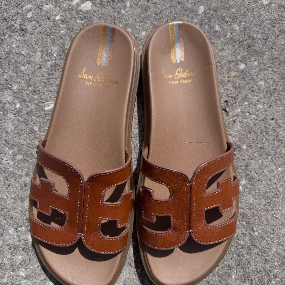 Sam Edelman Brown Leather Slide Sandals